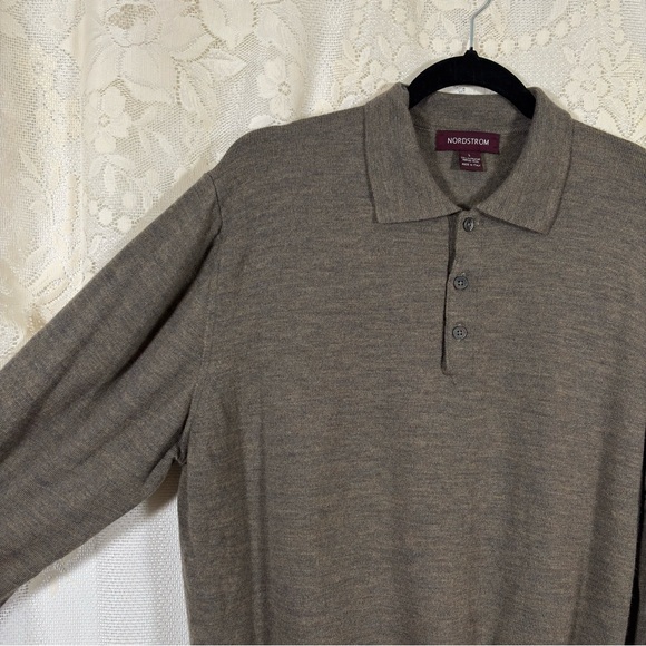 Nordstrom Extrafine Merino Wool Polo Sweater Brown Quiet Luxury Size Large - Picture 3 of 8